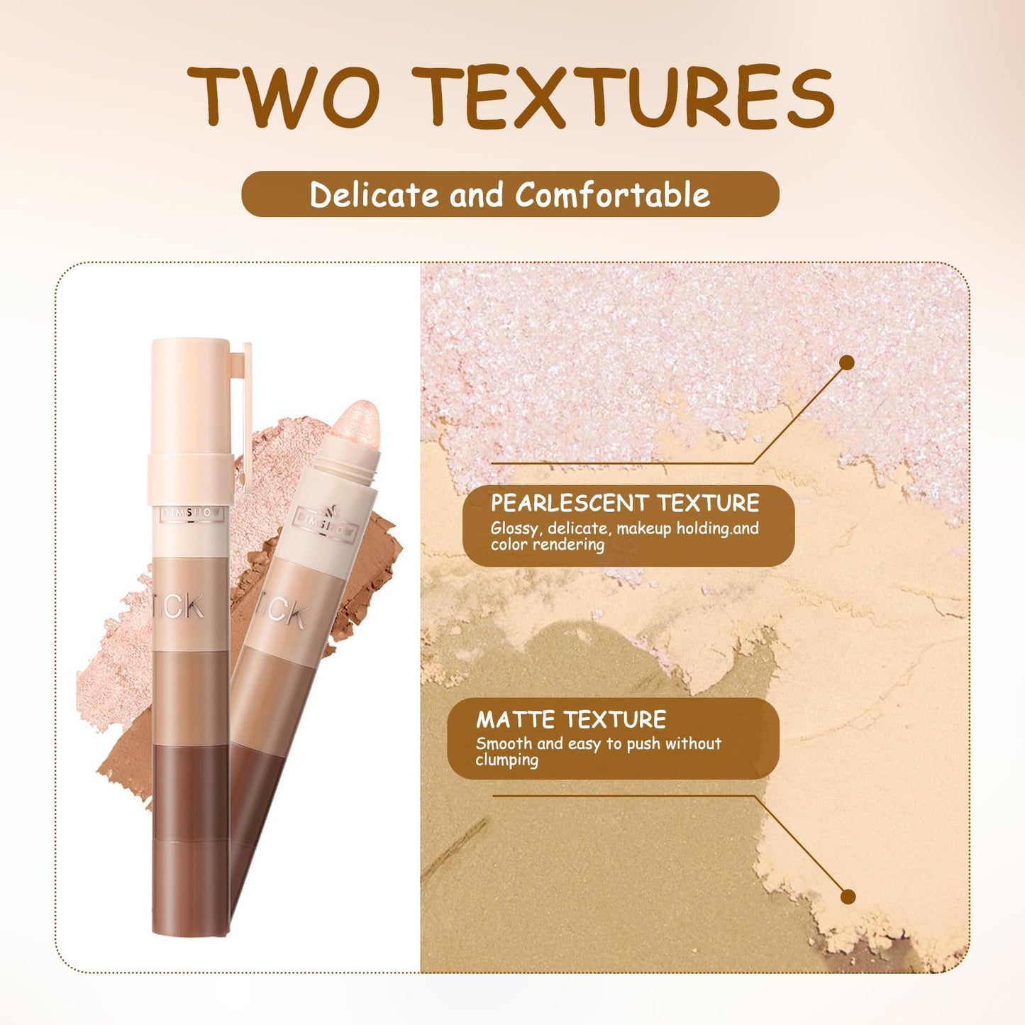 ExcellaElite Eyeshadow Stick,5 Color Cream Eyeshadow Pencil Metallic Eye Shadow Stick Pen Shimmer Cream with 4-in-1 Brush for Women's Face and Eyes Makeup