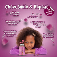 Calcium with Vitamin D3 Gummies for Kids - 90 Gummies - 45 Days Supply - Calcium & Vitamin D3 Gummies (not Calcium Tablets), Non-GMO, Vegetarian - Strawberry & Vanilla Flavoured Calcium & VIT D Gummy