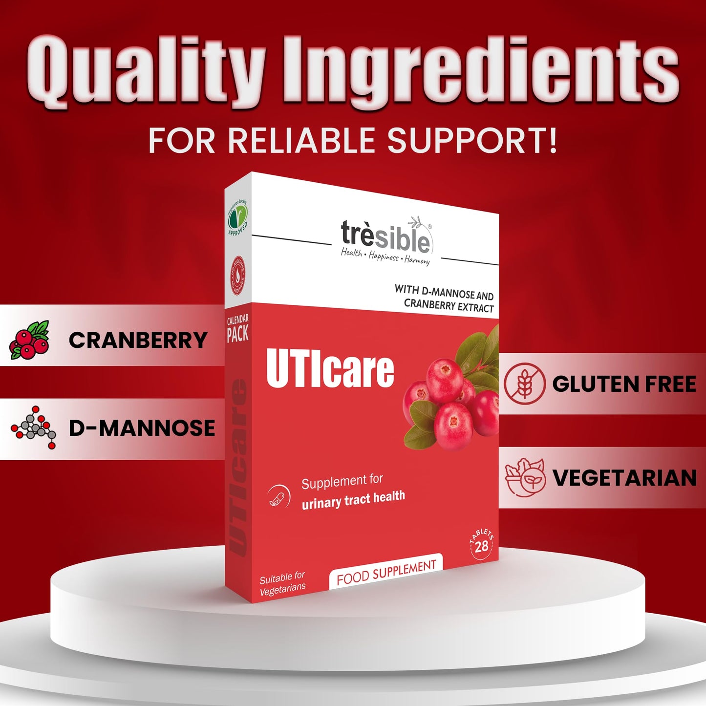 Tresible Trèsible Uticare D-Mannose & Cranberry Tablets for Urinary Infections (Pack of 3) - Natural Daily Supplement for Bladder Strength & UTI Treatment for Women, Veg & Gluten-Free, 12-Week Supply