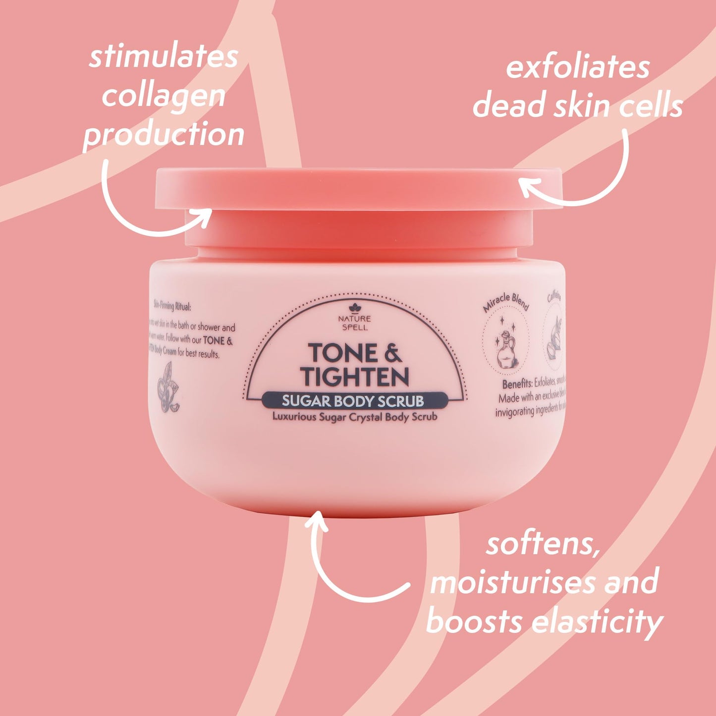 Nature Spell Tone & Tighten Sugar Crystal Body Scrub 300g – Exfoliating Body Scrub – Hyaluronic Acid, Ginseng Extract & Plant Collagen – Made in the UK