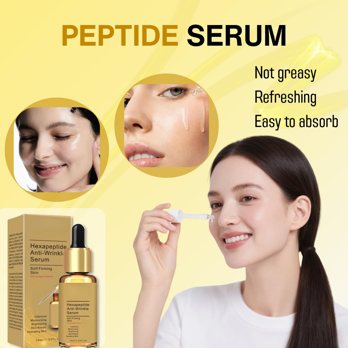 2PCS Peptide Serum, Face Serum For Women, Anti-Aging Face Serum Reduces Wrinkles and Boosts Collagen, Brighting Hyaluronic Acid Serum,Peptide Hydrating Serum,Repairs Skin while Improving Tone