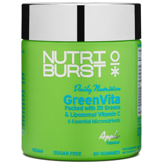 Nutriburst GreenVita - Super Greens Blend Gummies - Fruit + Veg + 100% Fruiting Bodies Mushrooms + 200 million Live Bacteria Cultures - Boosted with Vitamins - 1 Month Supply - Suitable for Vegans