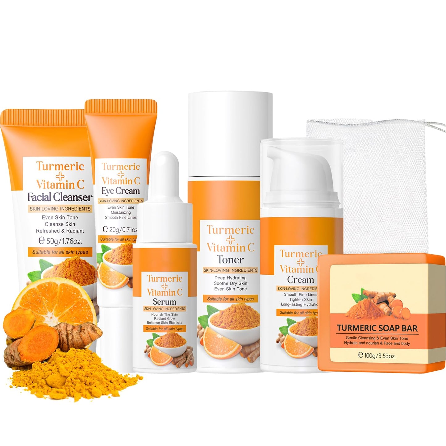 Turmeric Skincare Set - Skin Care Sets & Kits For Brightening,Exfoliating,Clearing Blackheads,Naturally Moisturizing - Birthday Gifts For Women - Skincare Gift Set Ingredients Vitamin C & Turmeric