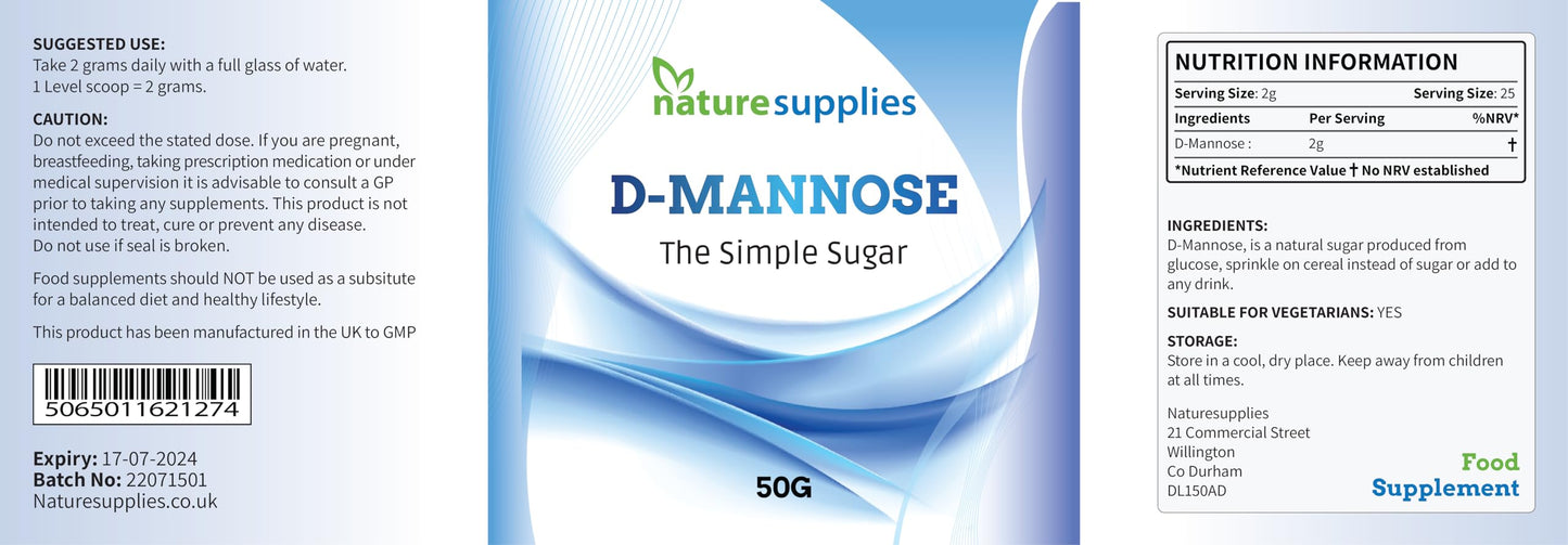 naturesupplies D-mannose Powder - GMO Free - Vegan Friendly - Highly Concentrated Mannose Pure Ingredients, No Chemicals in Our Supplements - Naturesupplies