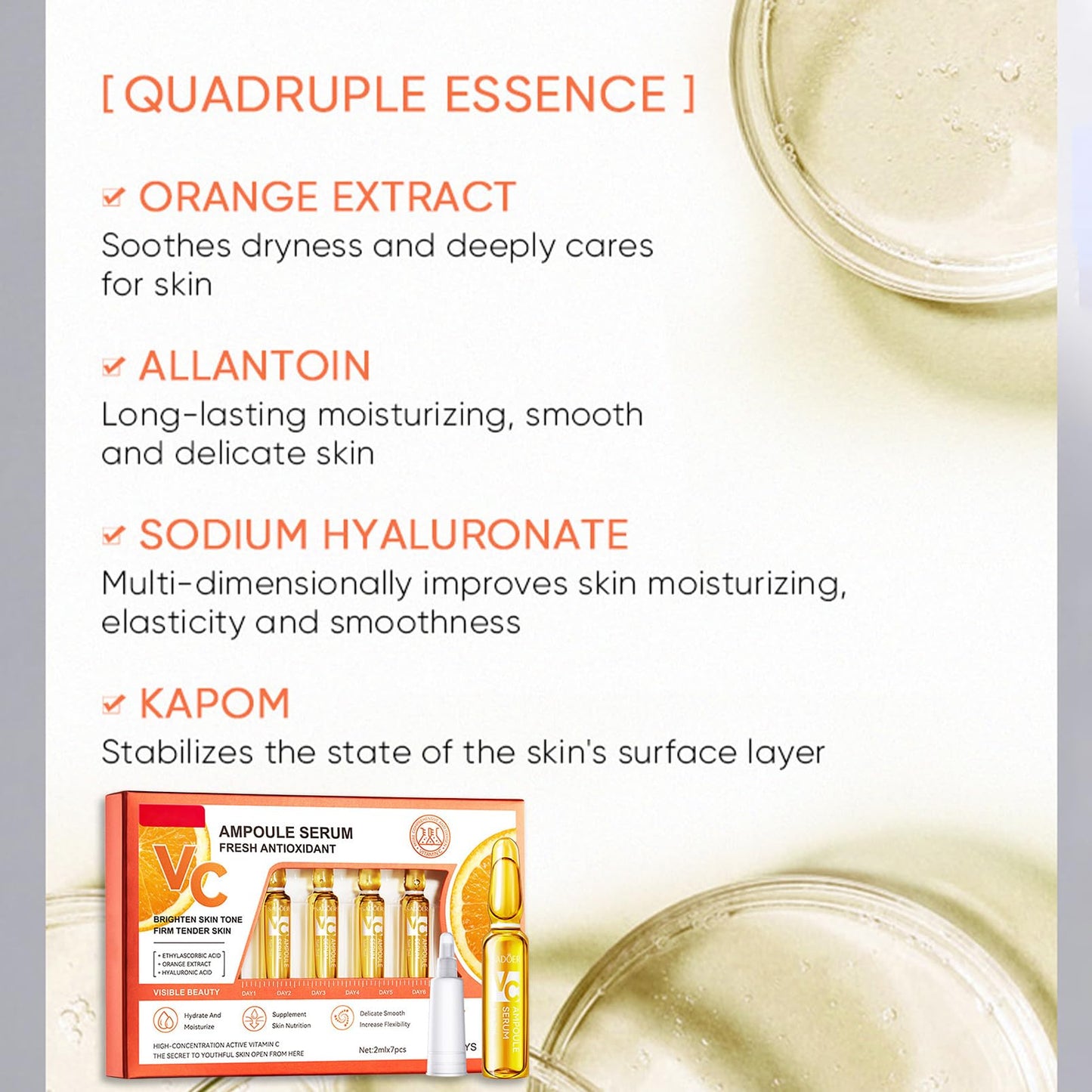 Vitamin C Serum for Face Concentrated Ampoules, Vit C Serum Anti Ageing & Anti Wrinkle Serum, Brightening Serum for Dull,Tired Skin, Powerful Antioxidant Protection face serum, 7x2ml Ampoule Serum