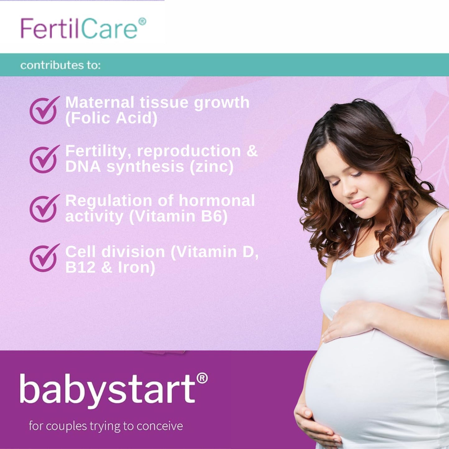 Babystart Fertility Supplements for Women - FertilCare 30 Tablets, 1 Month Supply, Prenatal vitamins and Minerals including Folic Acid, Vitamins B, C, D, E for Conception and Nutritional Support