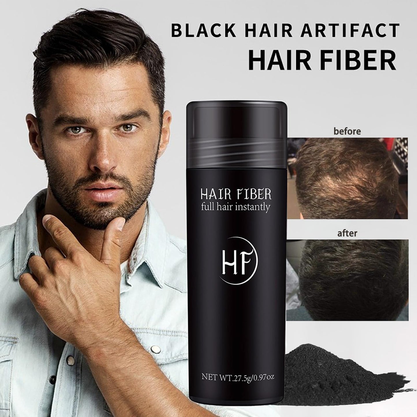 Maggikey Professional Quality Hair Fibres - Instantly Conceals Hair Loss for Bald Spots & Thinning Hair - Black Color - Hair Building Thickener Powder - Fiber Blend