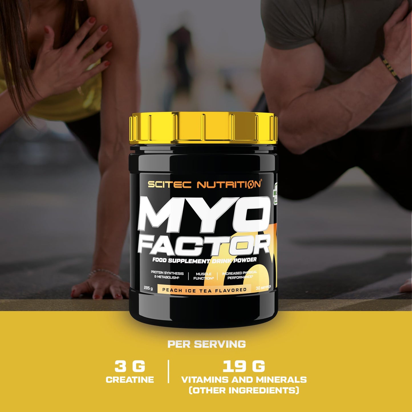 Scitec Nutrition MyoFactor Flavored Food Supplement Drink Powder with creatine, Amino acids, Vitamins, Minerals, Coleus forskohlii Extract, 285 g, Peach Ice Tea