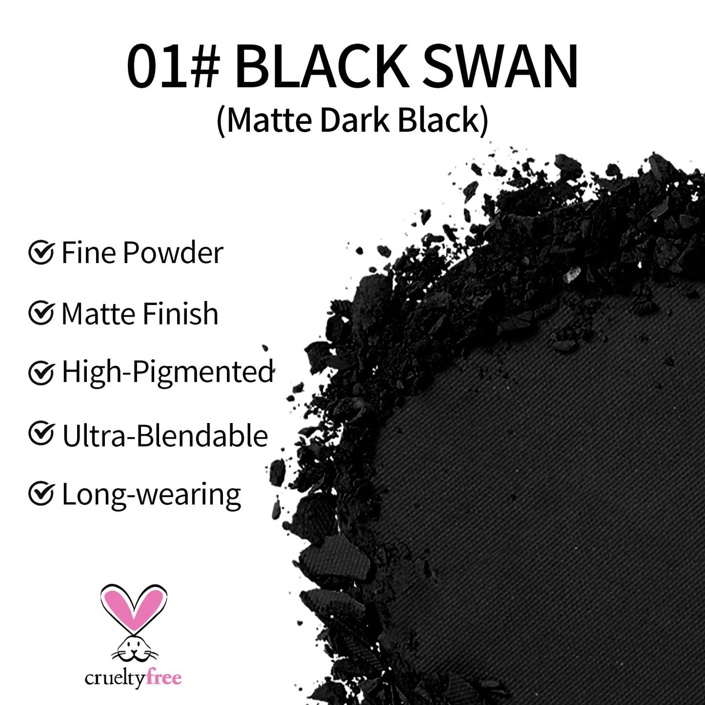 Erinde Light Black Eyeshadow, Mini Matte Eye Shadow, Pressed Powder Eye Palette, Long-Lasting Makeup, Ultra-Blendable, Pigmented Color, Vegan Formula, #01