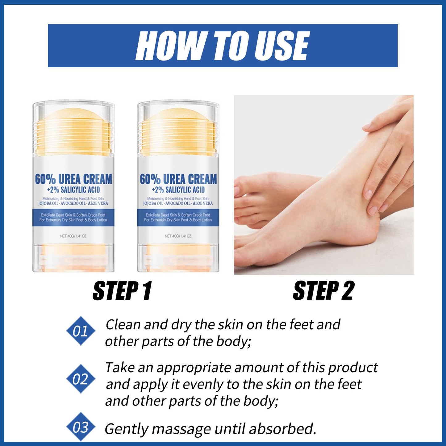 LUXRYNTH 2PCS Urea Cream 60% for Feet & Hands - Maximum Strength Foot Cream for Cracked Heels, Dry Skin Repair and Hard Skin Care - Moisturising Balm for Callus Treatment, Healthy Moisturiser