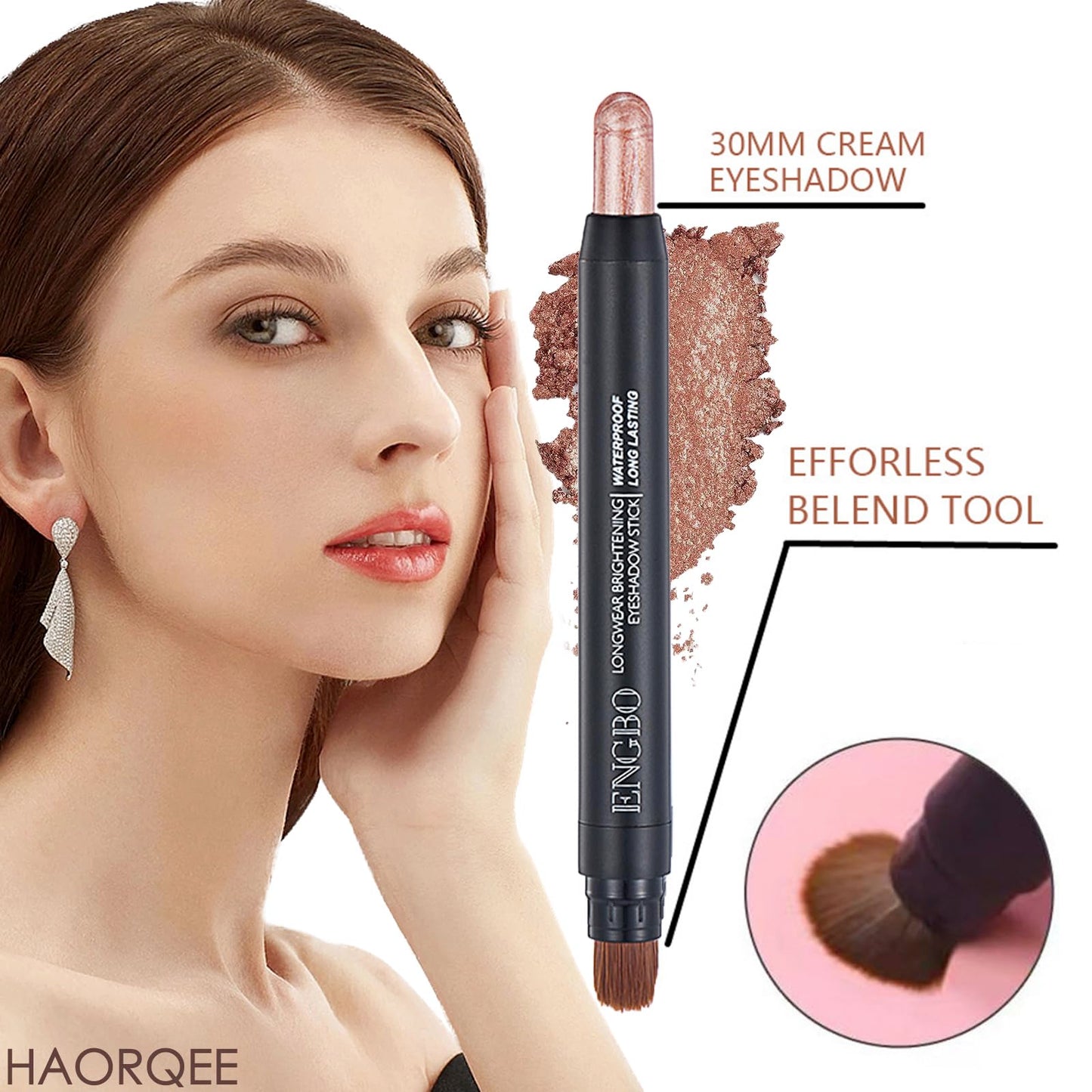 HAORQEE Eyeshadow Stick, Glitter Gold Eye Shadow Pen Cream Metallic Shimmer Dual-Ended Eyeshadows Pencil Crayon Brighten Waterproof Long Lasting High Pigmented with Brush Eye Makeup for Women