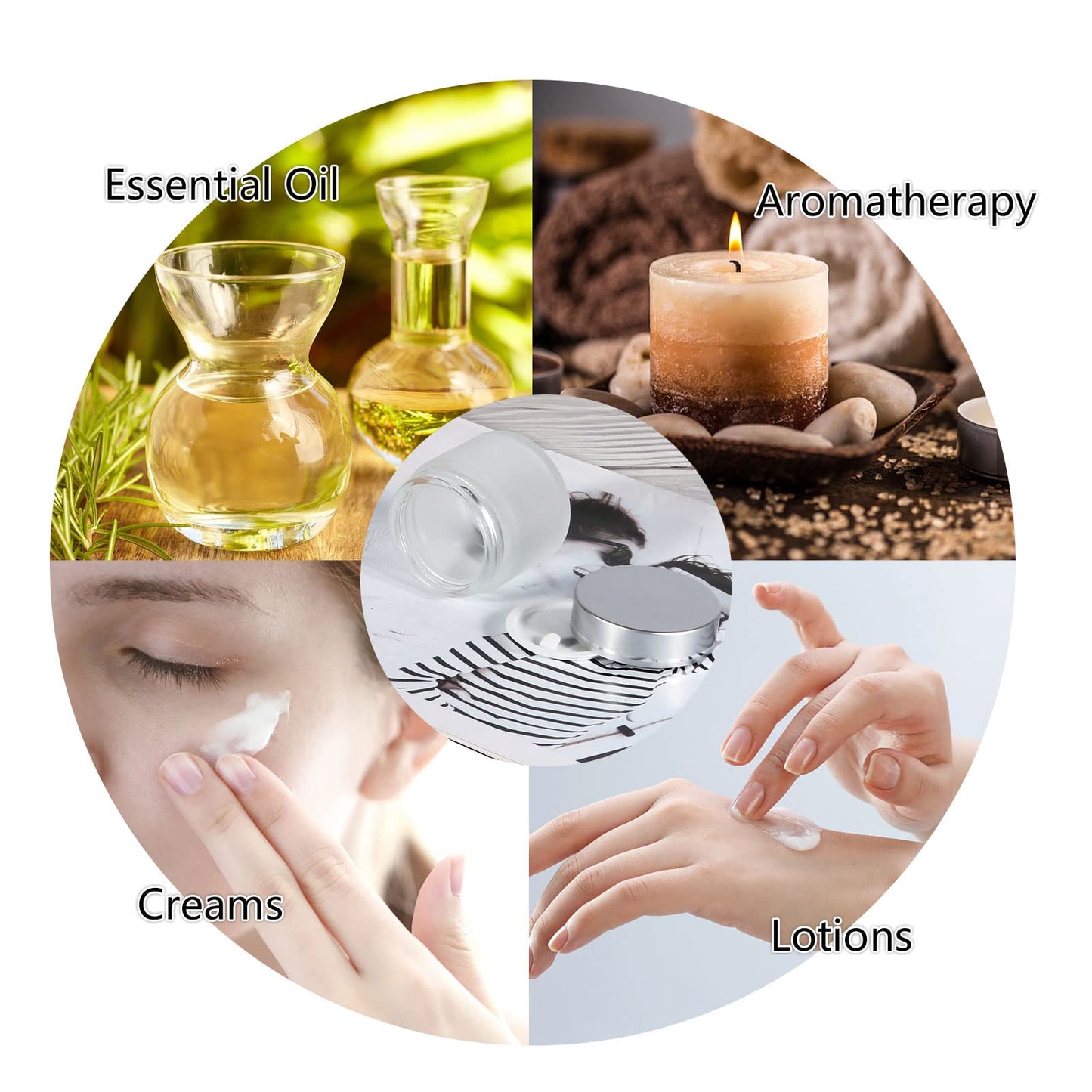 SHiZAK 6 Pack, 2 oz 60ml Frosted Glass Jars with Silver Lids & Inner Liners, Empty Matte Clear Round Refillable Cosmetic Containers Travel Jars for Cosmetics,Body Face Cream Lotion