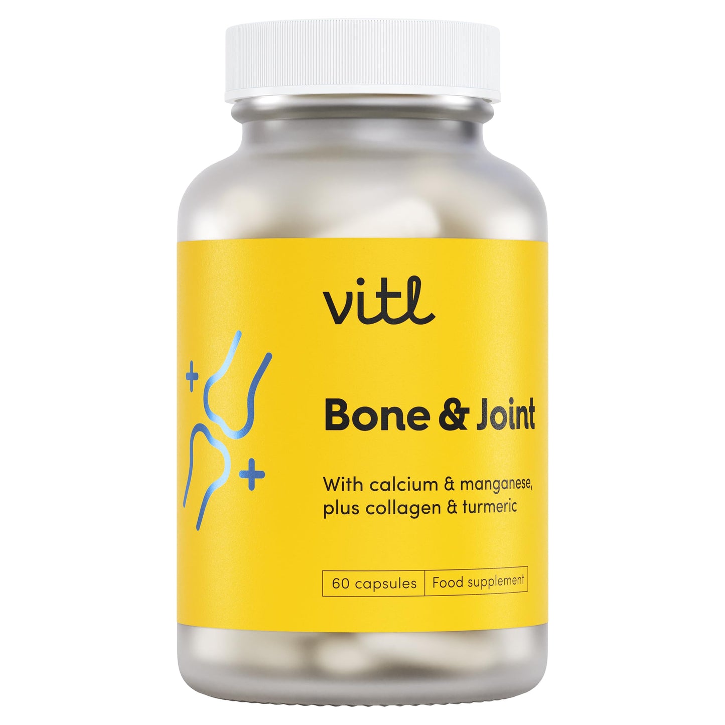 VITL Vitl Bone & Joint Supplement - 60 Capsules - with Calcium, Manganese, Hydrolysed Type II Collagen & Turmeric - Maintenance for Joints, Bones & Cartilage - Support Mobility & Flexibility