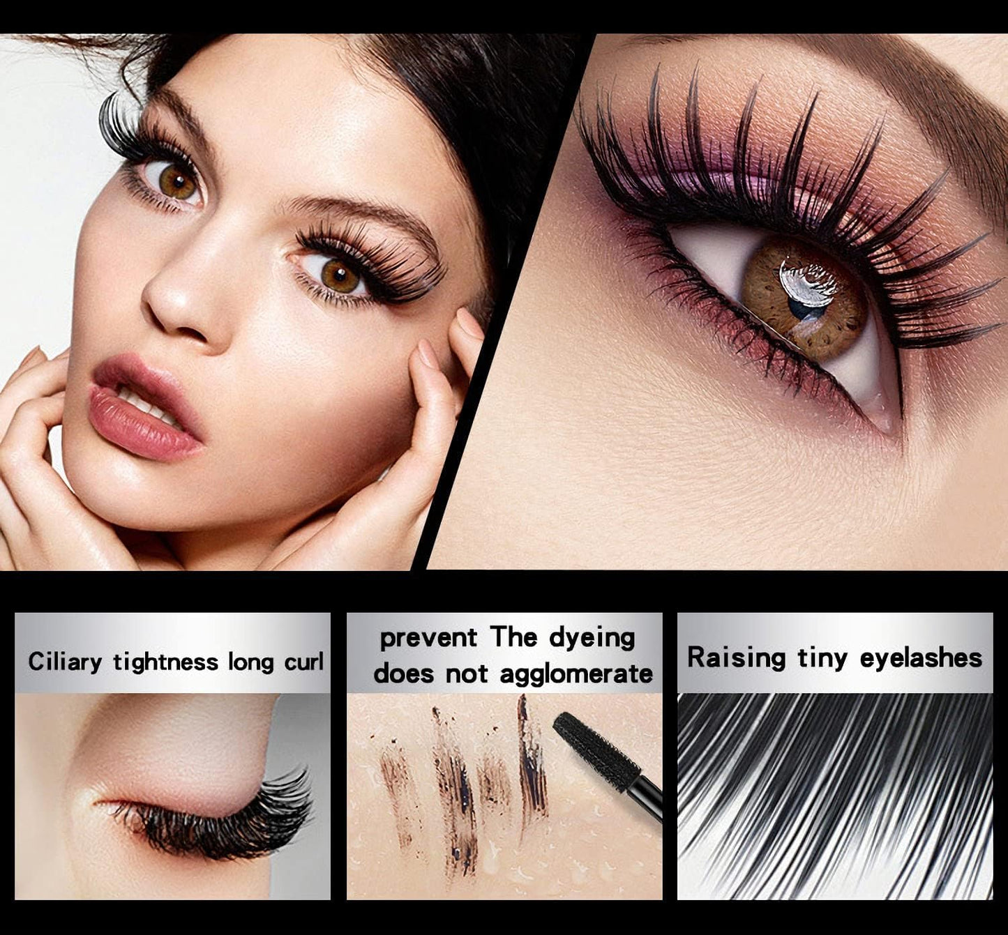 EHIOG 4D Silk Fiber Lash Mascara Black, Volume and Length Waterproof, Clump-Free, Long-Lasting,Natural Smudge Proof, Long Cara Volumising & Lengthening