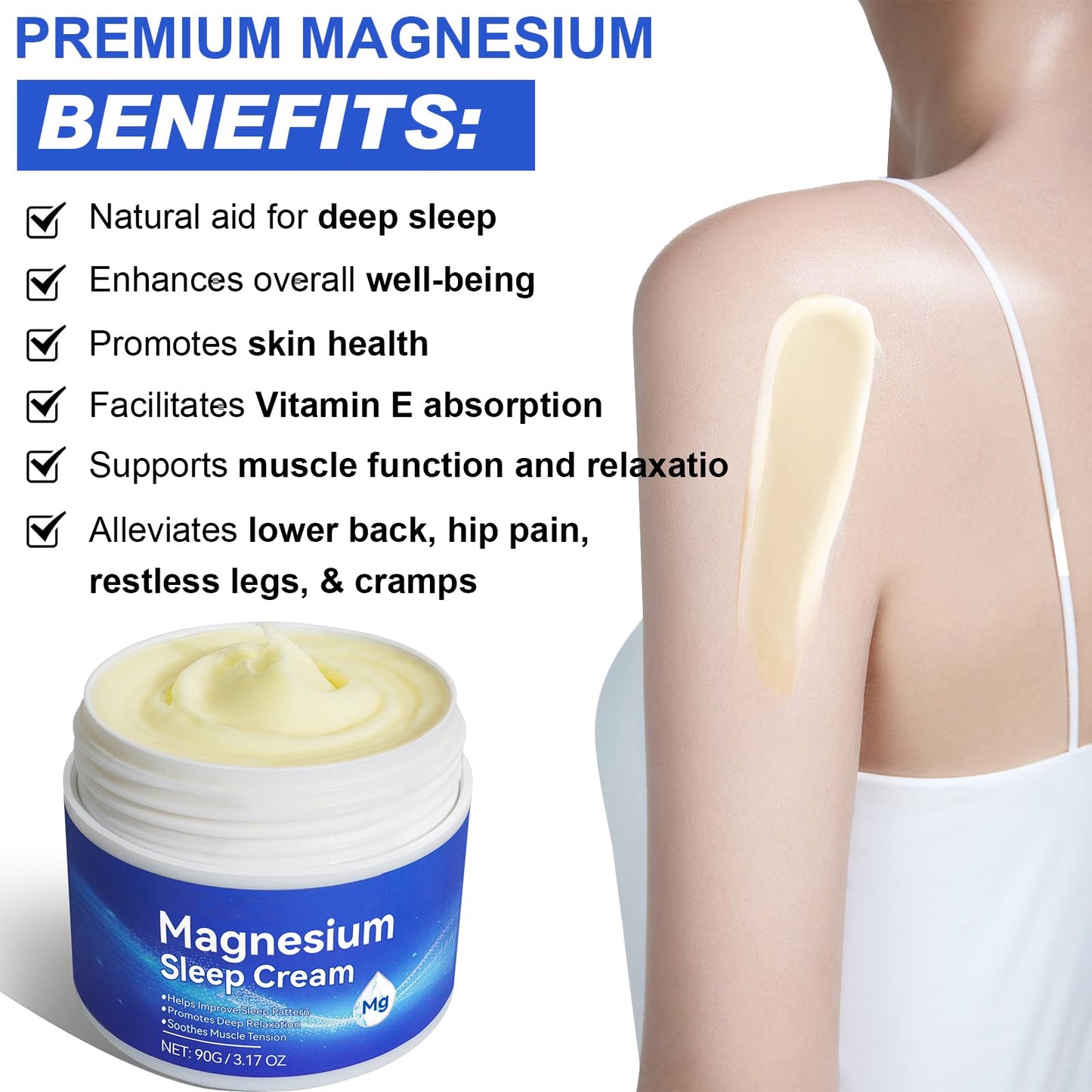 Magnesium Cream, Magnesium for Muscle Relaxation & Sleep Support, Natural Magnesium Cream, Moisturizing Body & Skin, 90g