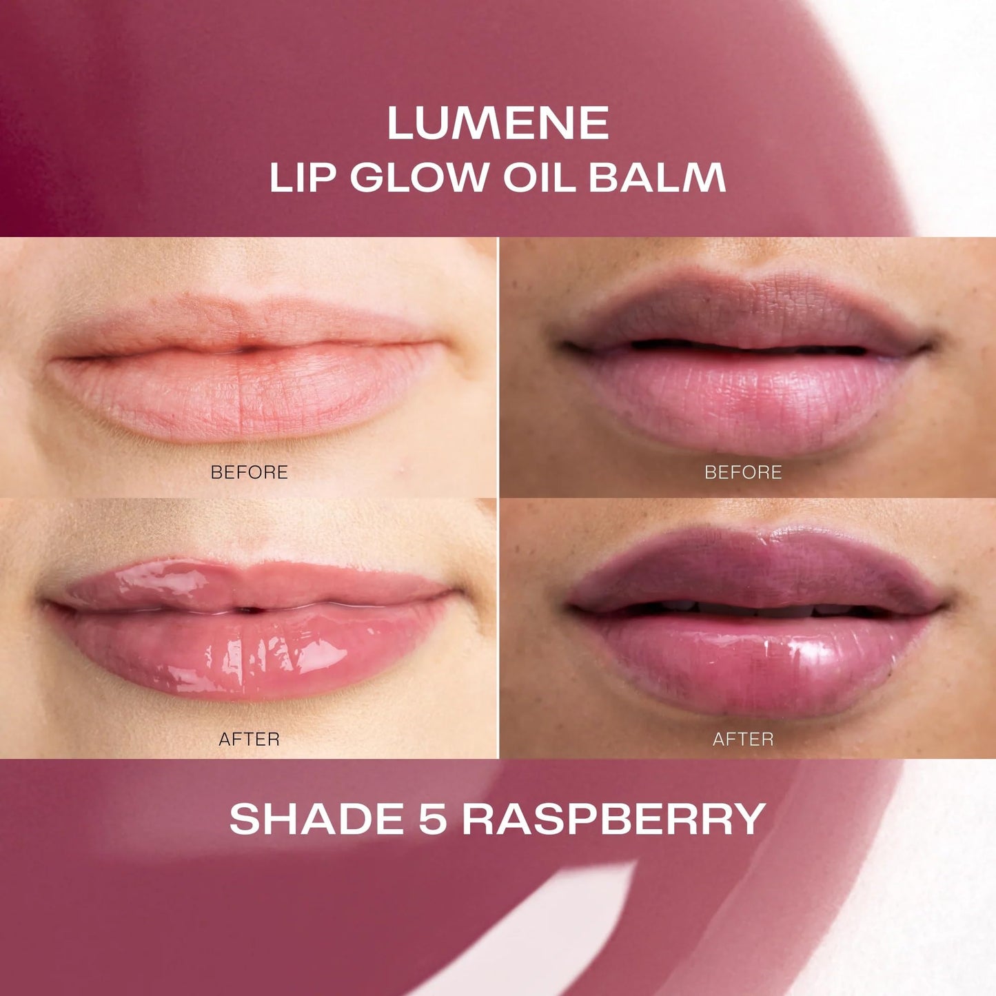 Lumene Lip Glow Oil Balm 10 ml, 100 Vegan, Wild crafted, Made in Finland (5 Raspberry)