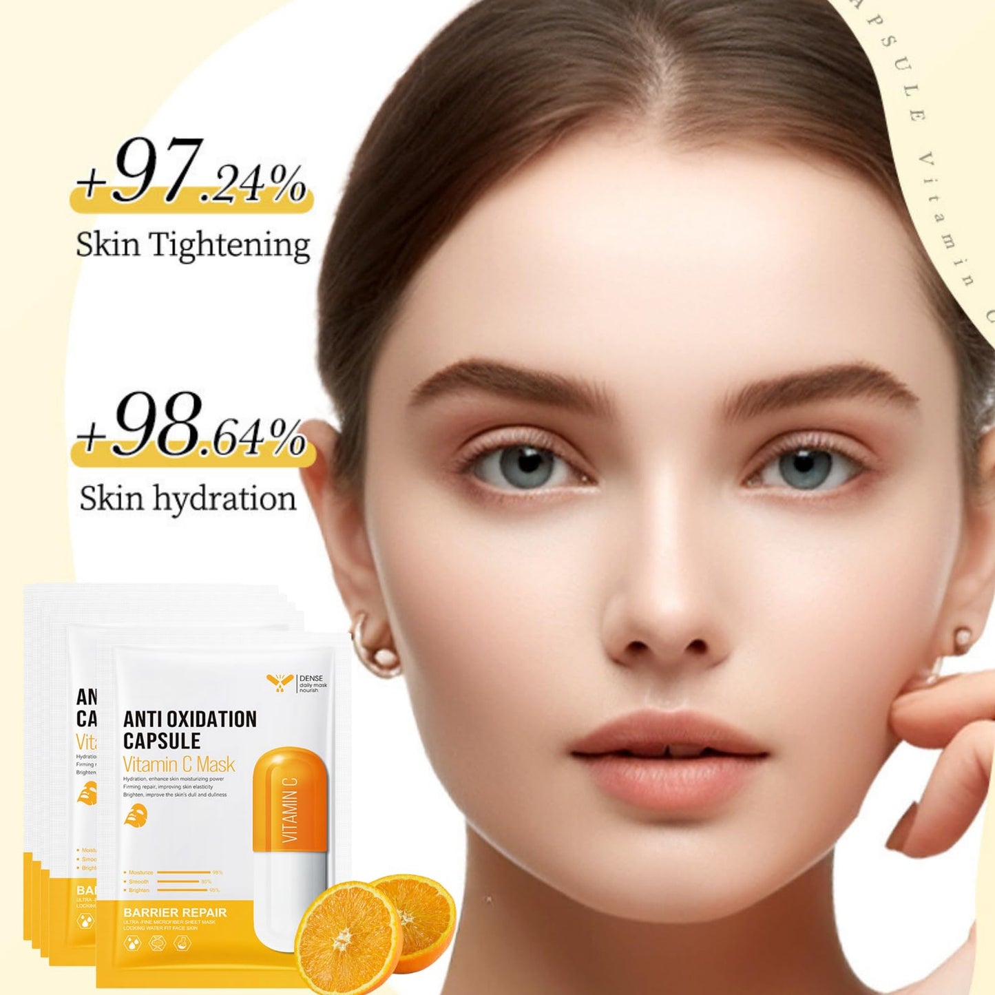 Trendyfave Vitamin C Sheet Mask 5PCS, Vitamin C Face Masks Skincare With Hyaluronic Acid, Anti Oxidation Capsule Face Mask Set, Firming Repair Face Mask, Hydrating Face Mask For Dehydrated, Dull And Tired Skin