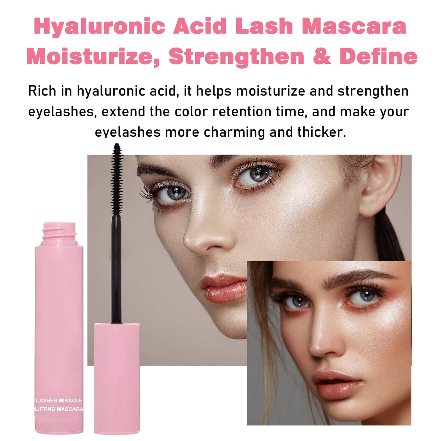 AmiCera Tubing Mascara, Waterproof Mascara Black Sky High, Thrive Lifting Long Lashes, No Clumping Smudge Proof, Long Lasting Eyelash Makeup for Women Girls, Natural Curl Looking, Sensitive Eyes, Pink