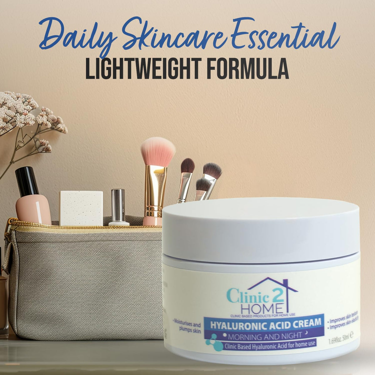 Clinic2Home Hyaluronic Cream - 50g - Anti Wrinkle Night & Day Face Hyaluronic Cream for Woman & Men Fast-Acting - Brighten Skin, Boost Collagen, Reduce Fine Lines & Firming Moisturiser for Face