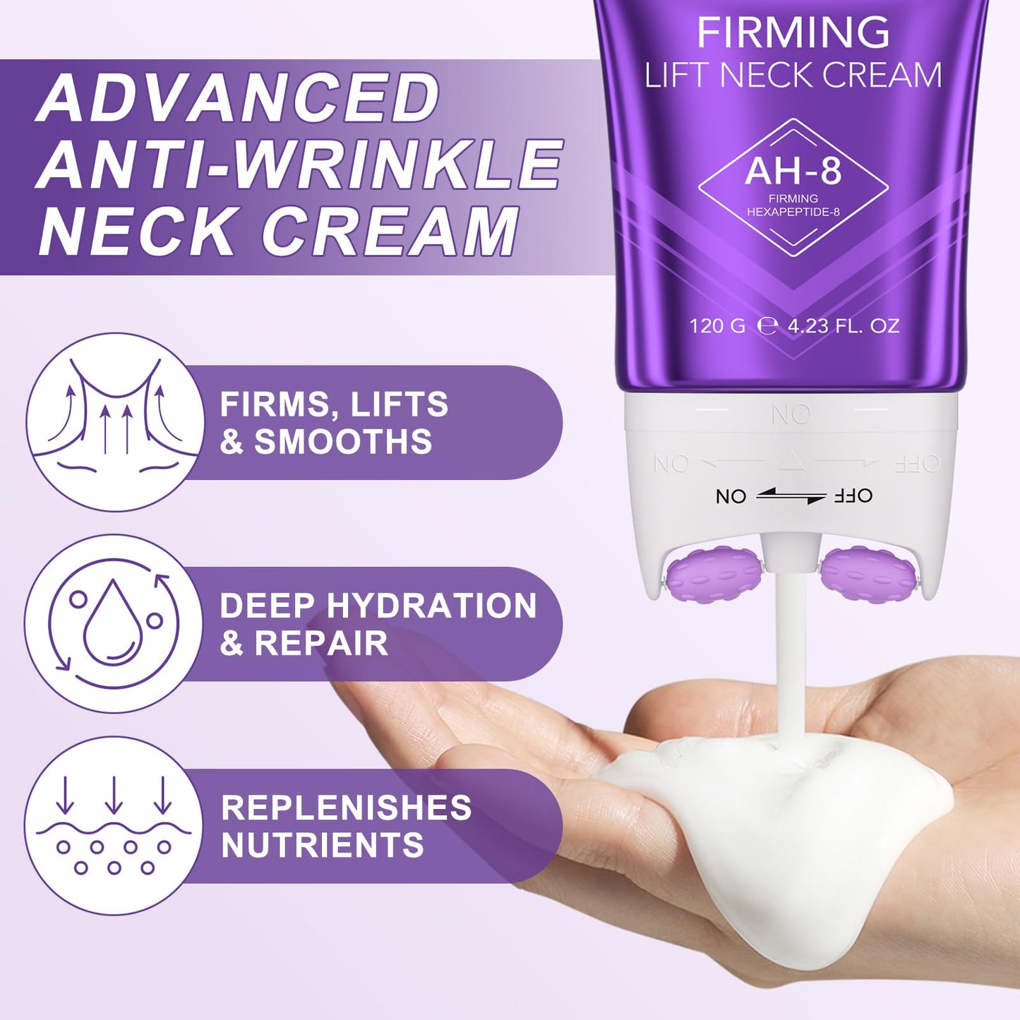 AH8 Firming Neck Cream Tightener Built-in 360 Degree Massage Roller for Lifting & Firming Turkey Neck/Face/Eye/Chest, Reducing Wrinkle/Fine Lines, Moisturizing & Hydrating & Smoothing|120G/4.23 Oz