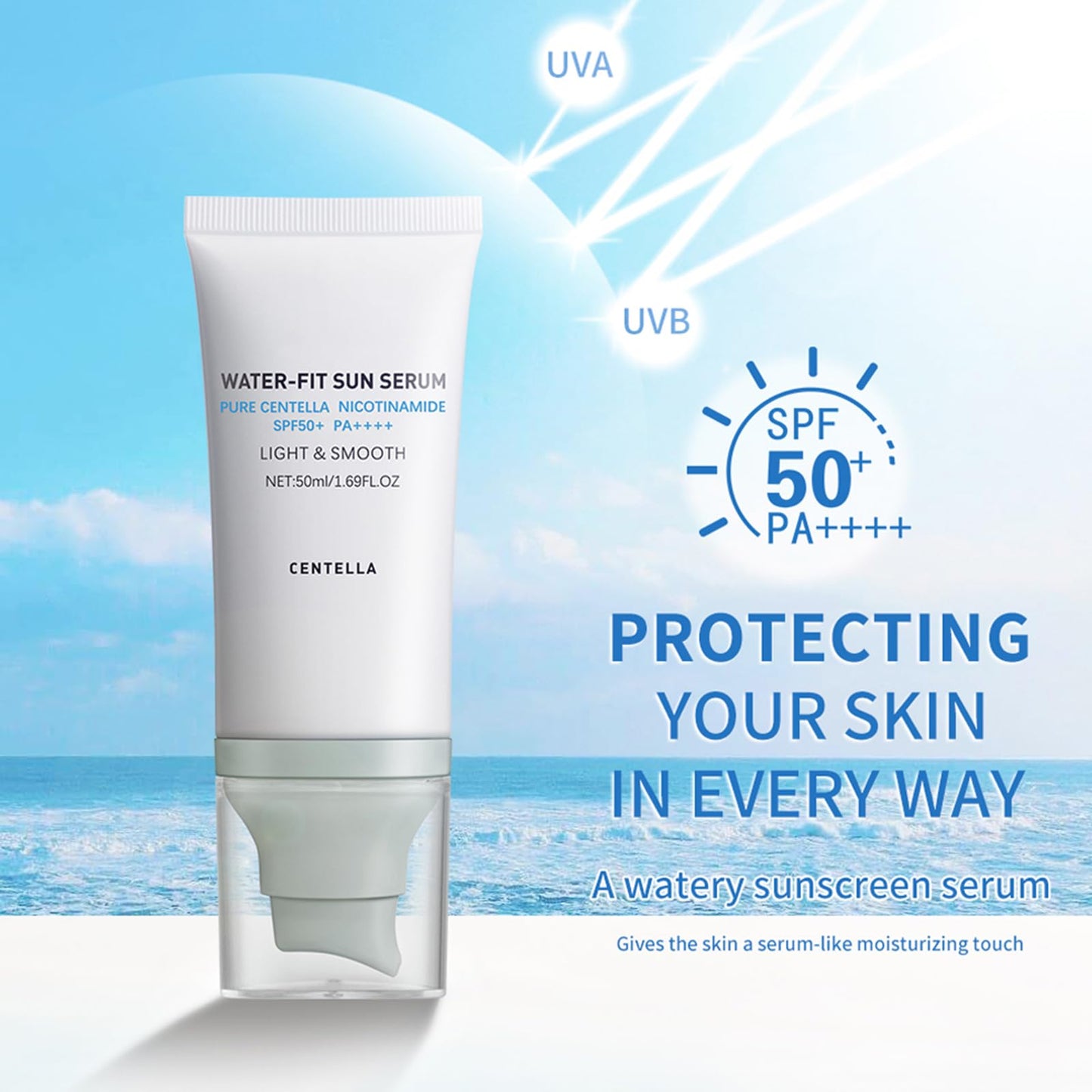 Body Sunscreen Lotion, Madagascar Centella Sunscreen, Centella Sunscreen SPF50, Water-Fit Sun Serum SPF50 + Pa++++ - Pure Centella Nicotinamide - No Sticky Refreshing Universal Sunscreen UV Defense