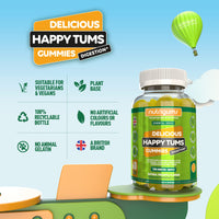 Nutrigums Happy TUMS Digestive Complex 60 Vegan Gummies. Pineapple Flavour. Gut Health with Probiotics 1.125 Billion CFU, Vitamins C, B3, B5, B6, Chamomile 1000mg and Xylitol. Two Months’ Supply by NUTRIGUMS®