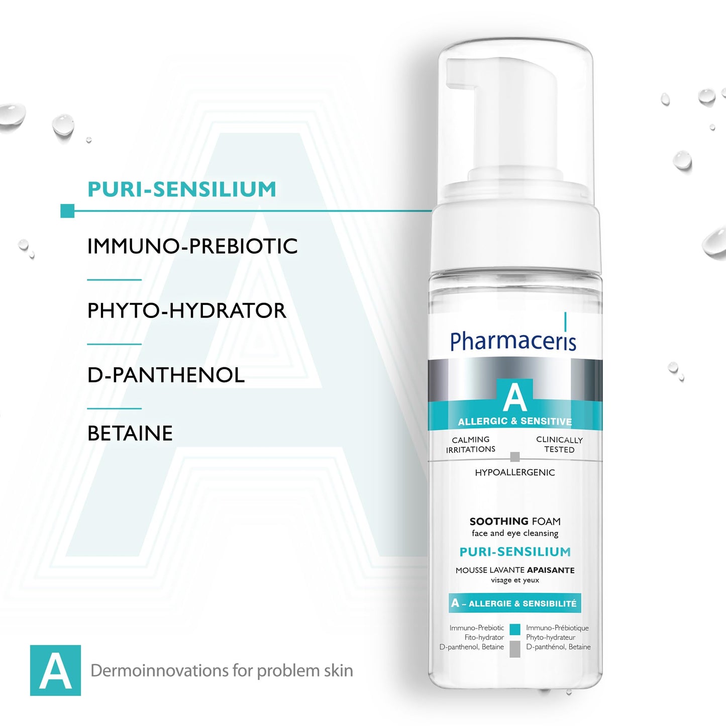 Pharmaceris A Puri-Sensilium, Eye and Face Cleanser, Foaming Cleanser for Sensitive Skin, Soothes Irritations, D-Panthenol, Hypoallergenic Face Wash - 150 ml