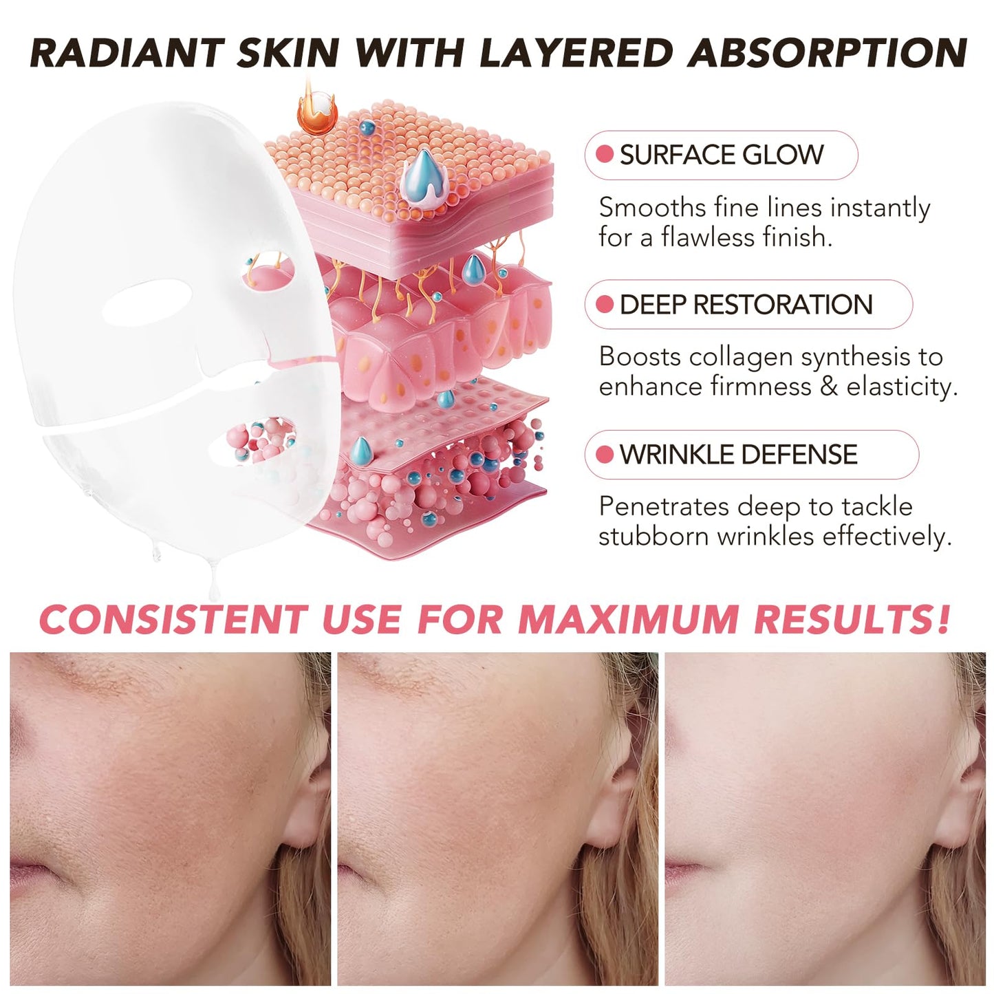 Collagen Mask 8 Pack, Collagen Face Mask, Deep Collagen Anti Wrinkle Lifting Mask Collagen Mask Overnight