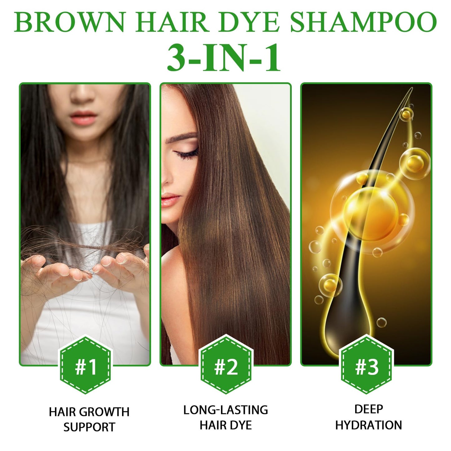 Dark Brown Hair Dye Shampoo, Hair Dye Shampoo 3 in 1 for Gray Hair Coverage Herbal Hair Dye Shampoo Natural Dark Brown Hair Color Shampoo for Women Men