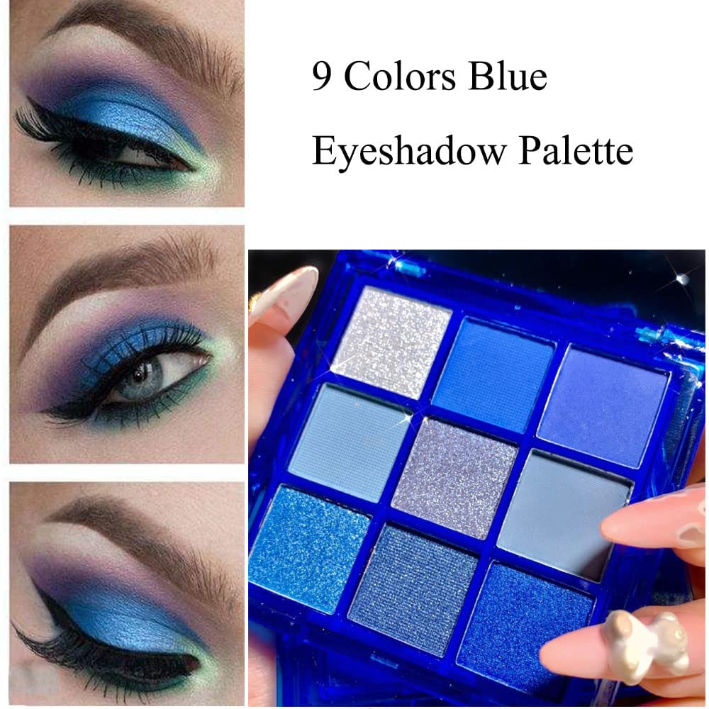 ZDHSOY Blue Eyeshadow Palette, Glitter Eye shadow Makeup,Navy Blue Eyeshadow Shiny Sparkle Shimmer Waterproof Pallete,Royal Blue Glitter Eye Eyeshadow Make Up (Blue)