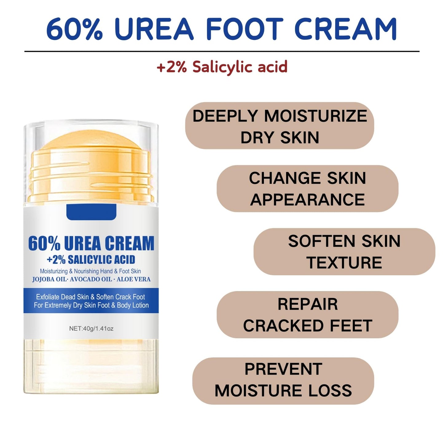 ISBEAUSOLS Urea Cream 60 Percent for Feet - Urea Foot Cream - Foot Cream for Cracked Heels and Dry Skin - Cracked Heel Repair Cream - Skin Care Hands & Feet - Foot Moisturiser -1PCS