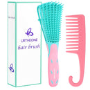 URTHEONE Hair Brush,Detangle Hair Brush, Detangler Brush for Women Men Adults Kids Afro American Type 3a-4c, Detangling Nylon Bristle Brush for Kinky Curly Coily Wavy Wet and Dry Hair,Pinkgreen