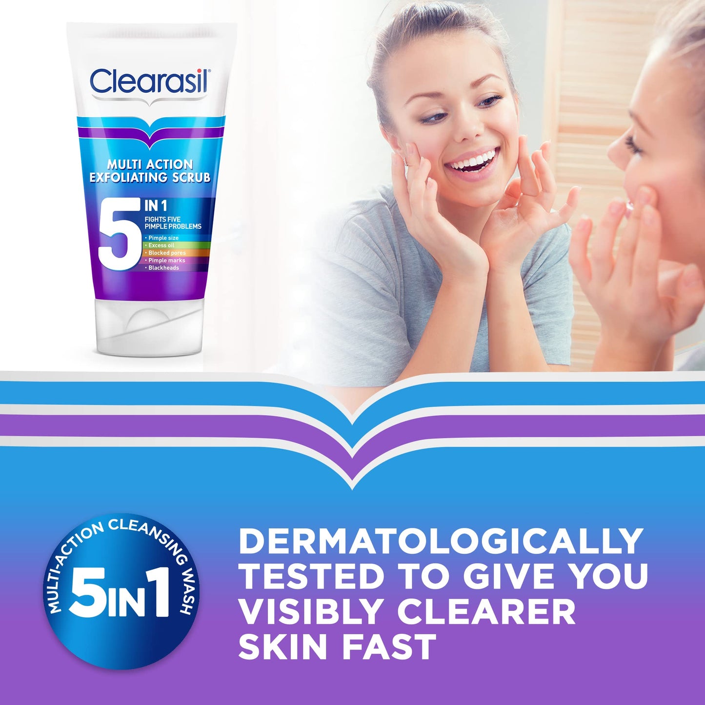 Clearasil 5 in 1 Exfoliating Scrub, For Acne Prone Skin, Unclog Pores, Reduces Blackheads, Pimples and Excess Oil, Everyday Spots Prevention, Pack of 3, Total 450ml