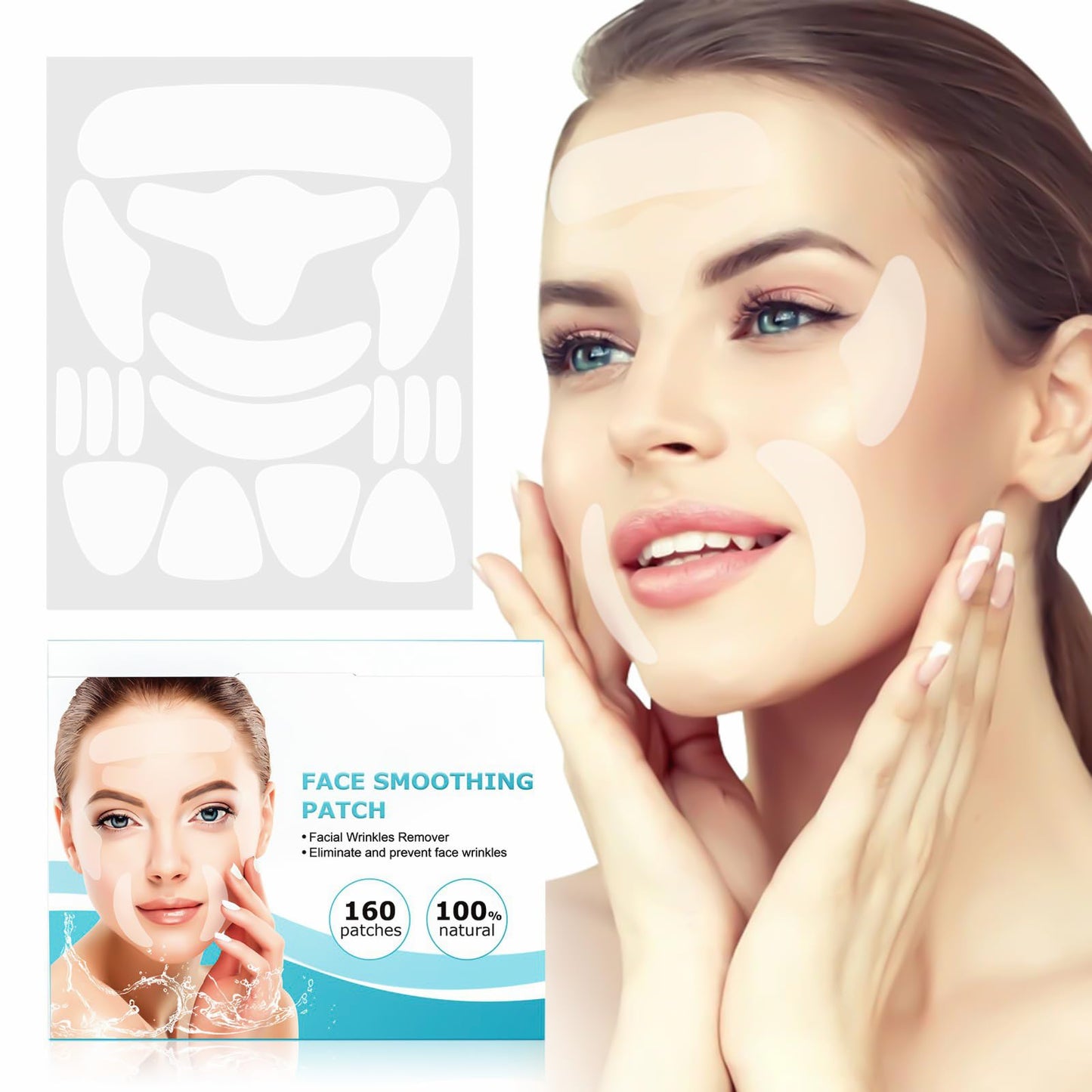 Wormeer Wrinkle Patches - 160 Pcs Pure Collagen Face Tape for Wrinkles, Helps Improve Skin Texture and Enhances a Radiant Apearance, Face Anti Wrinkle Patches for Eye, Mouth, Frontal Region Areas
