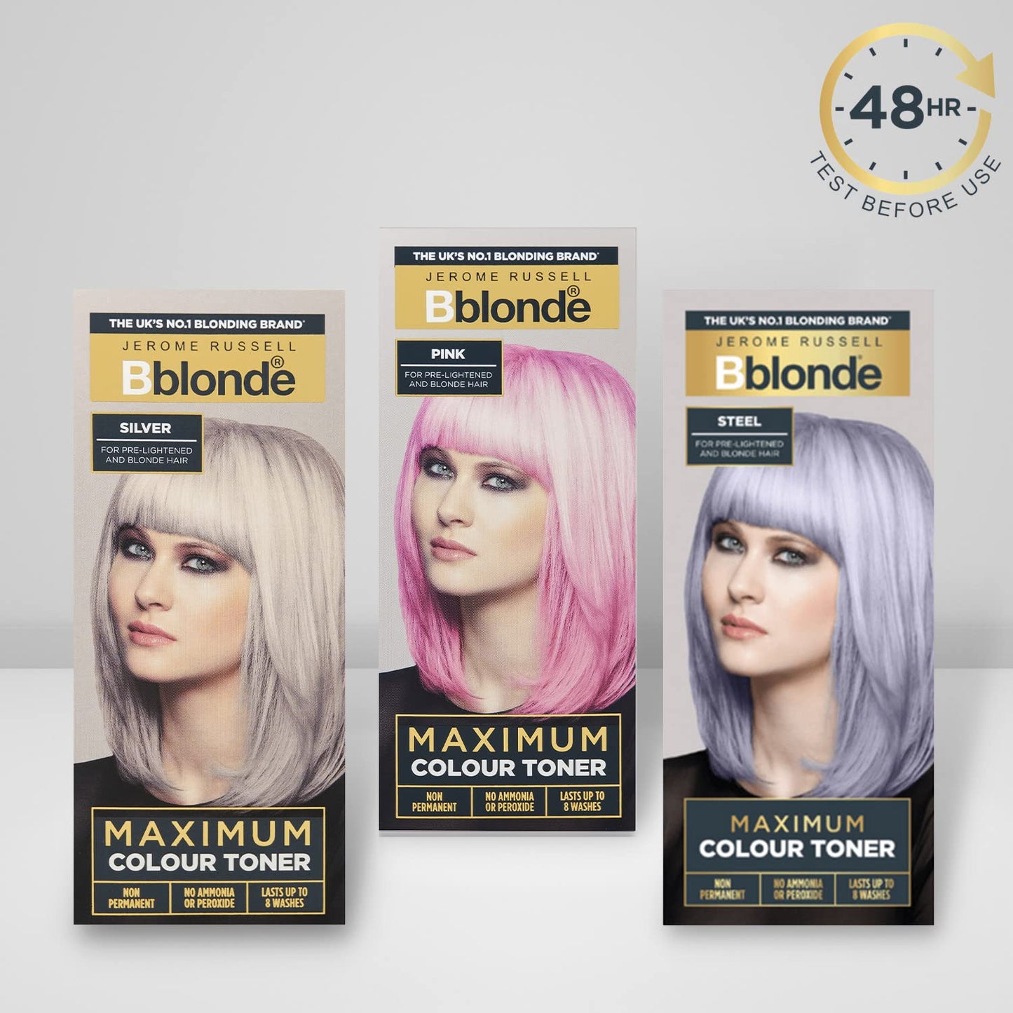 Jerome Russell Bblonde Maximum Colour Silver Toner - Non Permanent Hair Toner for Pre Lightened & Naturally Blonde Hair, Silver Hair Dye with No Ammonia or Peroxide, Lasts up to 8 Washes, 75ml