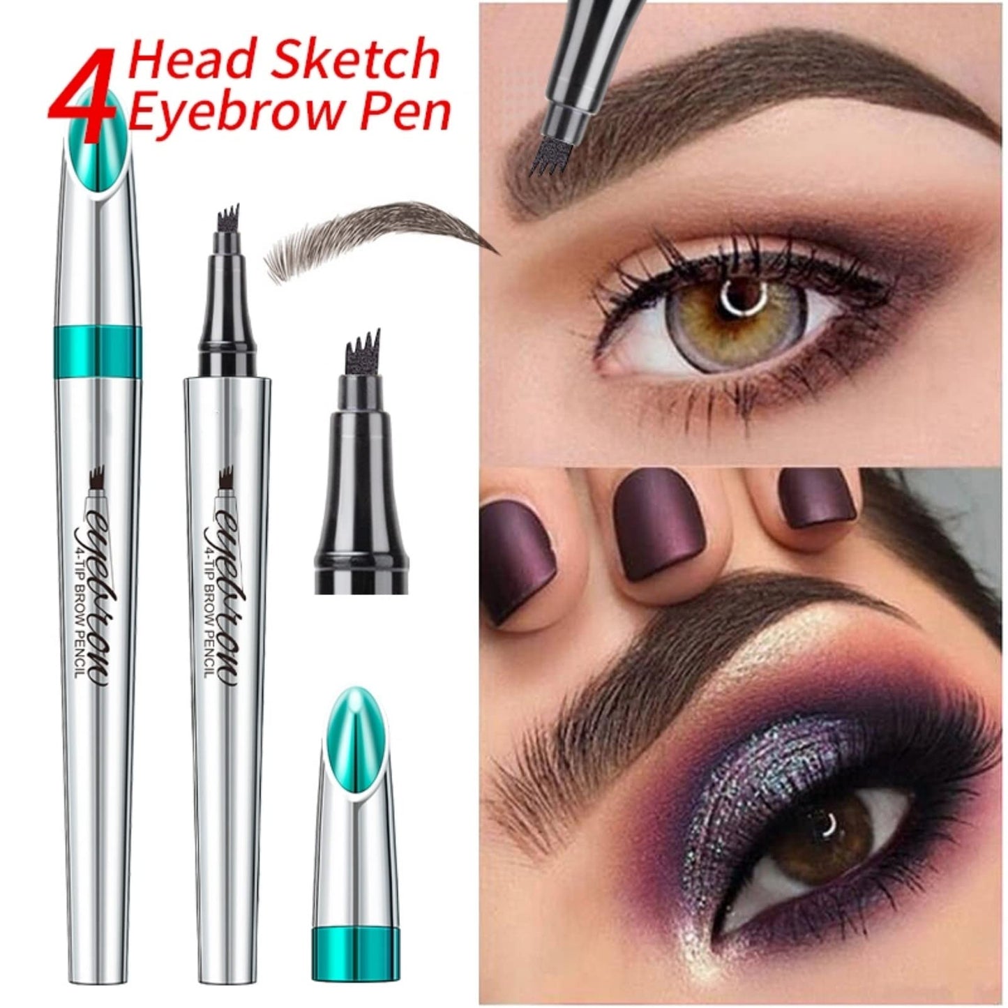 EHIOG Eyebrow Pencil, Microblading Waterproof Eyebrow Pen, Eye Brow Makeup Tool Eyebrow Pencil with 4 Micro-Fork Tip Long-Lasting Brow Tint, for Natural Eyebrow Hair Makeup-03#RedBrown