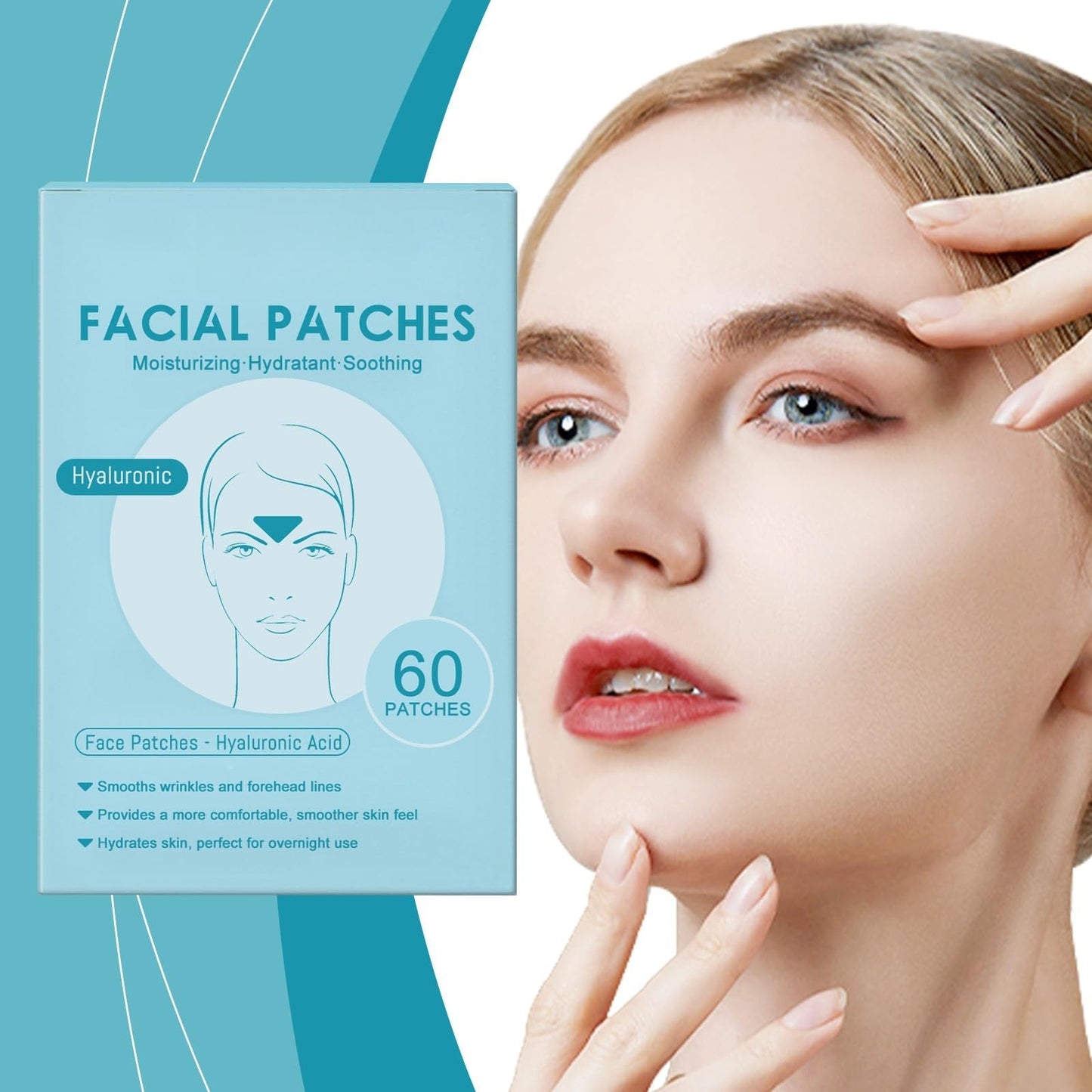 60 Pcs Forehead Wrinkle Patches,Anti Wrinkle Patches with Hyaluronic Acid,Face Tapes for Lifting Sagging Skin,Frownies Facial Patches,Face Lift Tape Invisible,Moisturizing & Tighten,Reduces Fine Lines
