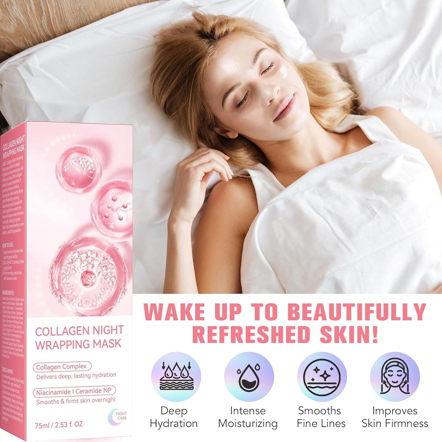 Skynest Collagen Night Wrapping Mask, Peel Off Collagen Mask for the Face, Deep Hydration, Reduces Wrinkles & Improves Skin Elasticity, Brush Included, 75 ml