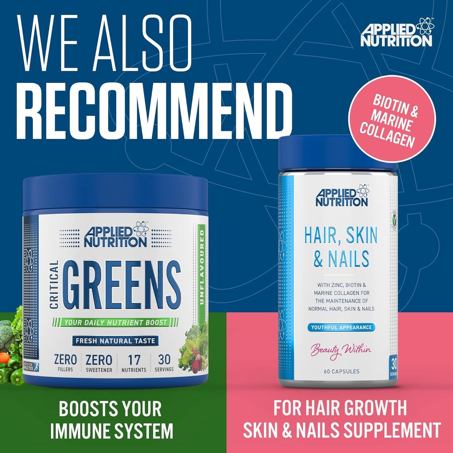 Applied Nutrition Marine Collagen Powder - Hydrolysed Collagen Protein, Healthy Skin, Hair, Nails (Cherry & Apple) (300g - 25 Servings)