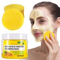 WQIZJTAM Turmeric Kojic Acid Pads,Turmeric Kojic Acid Cleansing Pads, Face Turmeric & Kojic Acid Pads, Turmeric Cleansing Pads for Dark Spots, Turmeric Pads Infused Foaming Exfoliating Pads- 50 Count