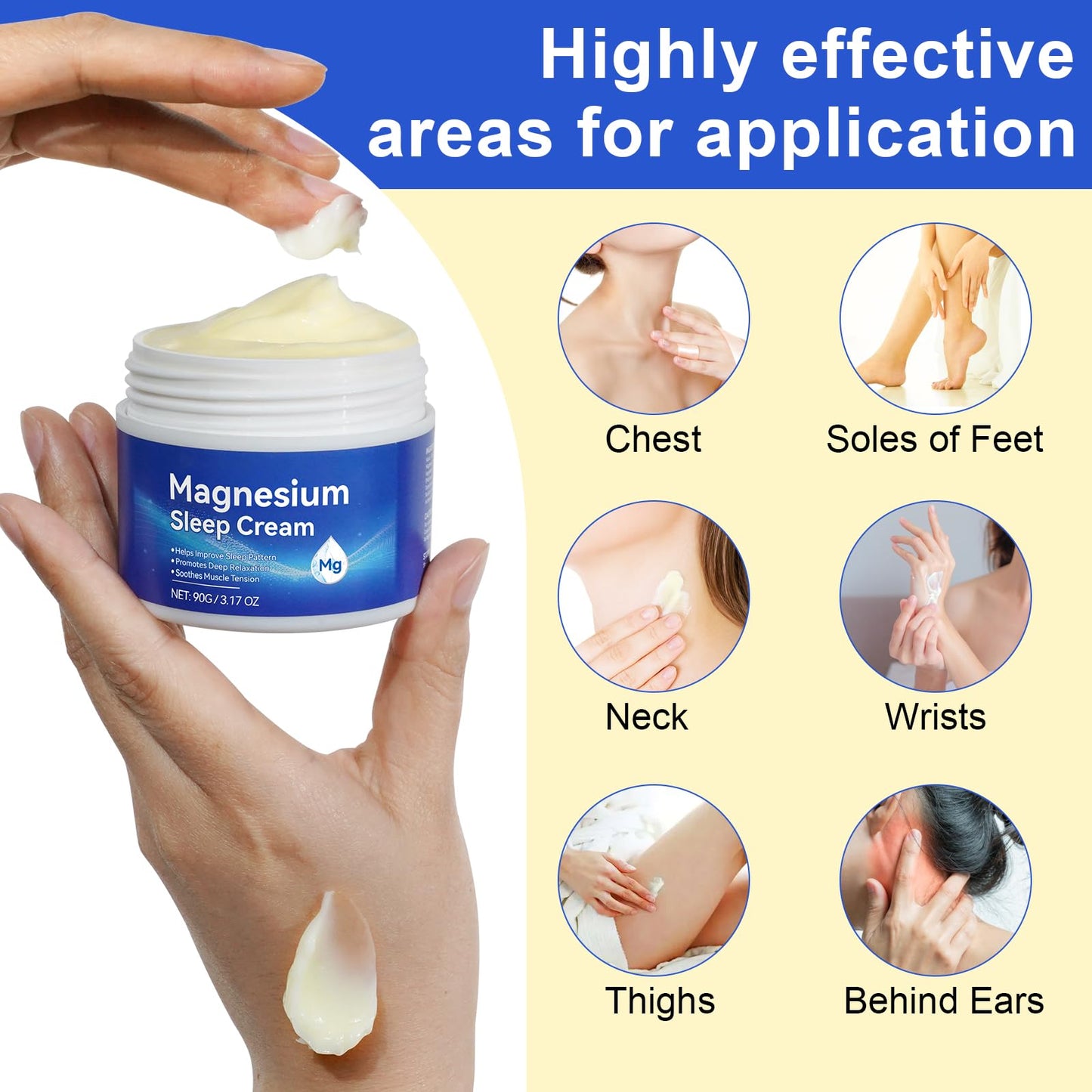 Magnesium Cream, Magnesium for Muscle Relaxation & Sleep Support, Natural Magnesium Cream, Moisturizing Body & Skin, 90g