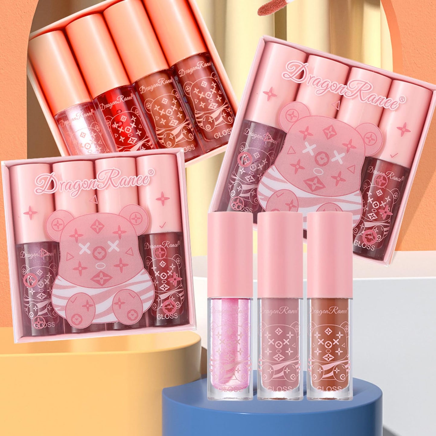 HERBINSOLS 4pcs Lip Gloss Set - Hydrating Clear Lip Glow Oil - Crystal Jelly Tinted Plumping Lip Gloss - Long Lasting Moisturizing Non-Sticky Lipgloss Set For Women Girls