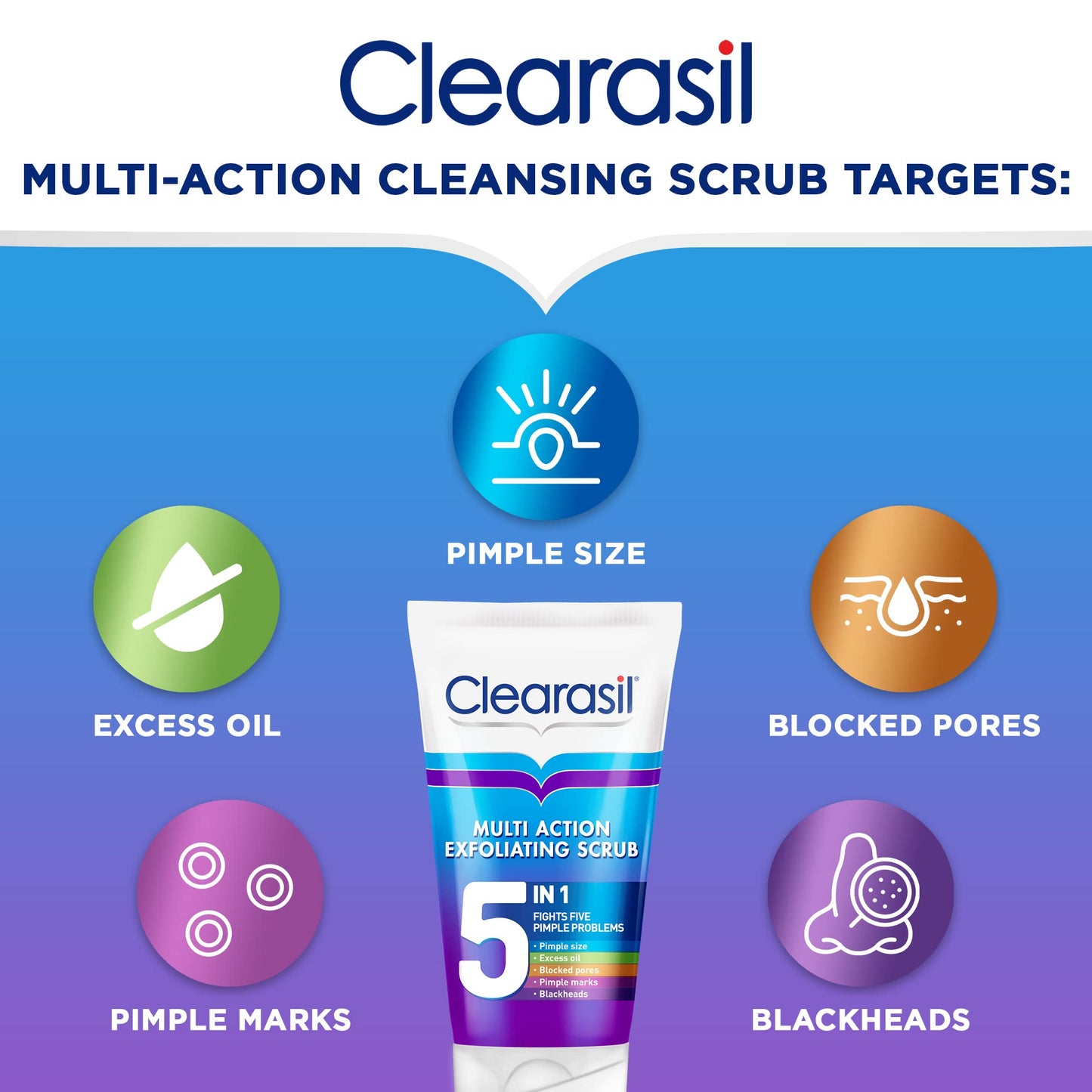 Clearasil 5 in 1 Exfoliating Scrub, For Acne Prone Skin, Unclog Pores, Reduces Blackheads, Pimples and Excess Oil, Everyday Spots Prevention, Pack of 3, Total 450ml