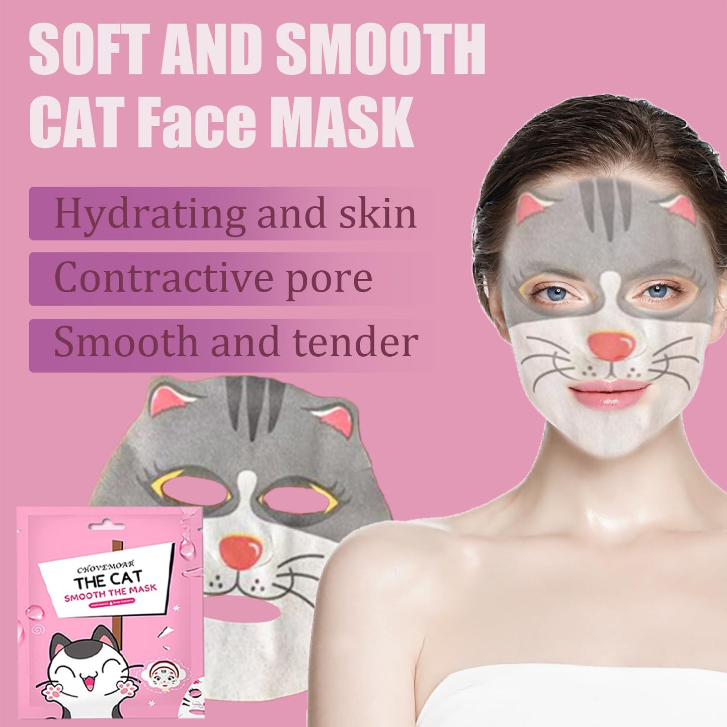 Sheet Mask - Face Mask Set for Teenage Girls - Fun Animal Printed Sheet Face Masks - With Tiger and Cat Easy Use Face Mask Gift Set - Hydrating, Brighten, Soothe - Face Masks for All Skin Types (10)