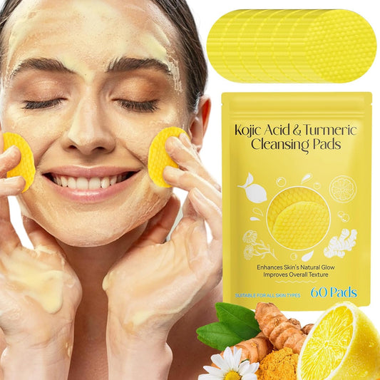 Kojic Acid Cleansing Pads,Kojic Acid and Turmeric Cleansing Pads for face,Turmeric Kojic Acid Lemon Chamomile Pads with Natural Ingredients,All Skin Types(60 Pads)