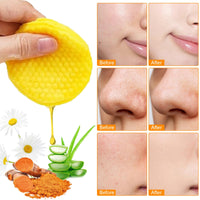 Ceboic Kojic Acid and Turmeric Pads, Turmeric Exfoliating Pads for Face, Turmeric and Kojic Acid Cleansing Pads Facial Sponges for Dark Spots, Acne Scars, Unclog Pores (50 Pads)