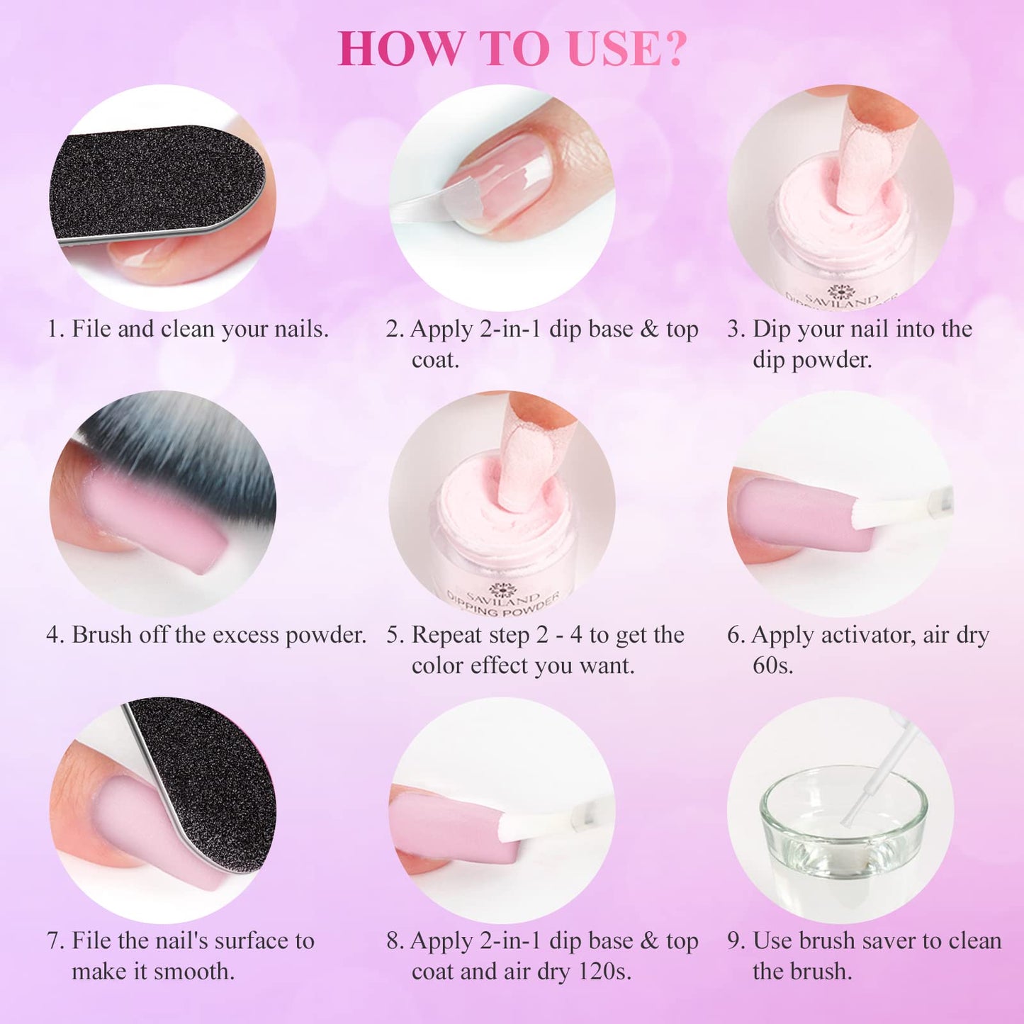 Saviland Dip Powder Nail Kit - 10 Colors Nail Dip Powder System French Nail Art Manicure Starter Kit with 2-In-1 Dip Base & Top Coat, Activator for Nail Salon Home DIY, No Nail Lamp Needed