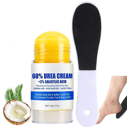 MrCuvaryas Urea Foot Cream 60 Percent Heel Balm Stick Set & Foot File Set, Urea Cream for Feet, 2% Salicyl - ic Acid Foot Cream for Cracked Heels and Dry Skin Cracked Heel Repair Cream Stick, Foot Moisturiser