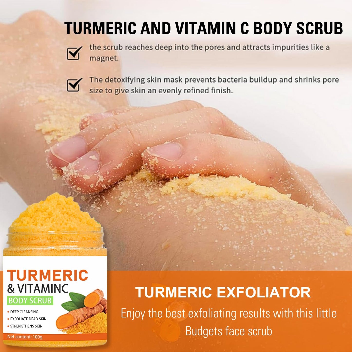 Turmeric And Vitamin C Body Scrub, Exfoliating Body Scrub With Turmeric, Dead Skin Remover For Body, Improve Dark Spots&Acne, Natural Deep Cleansing Body Scrub Exfoliator, Body Skin Care, 100g