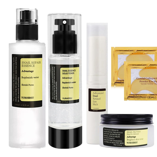 MEITREND 7PCS Snail Mucin Essence Set,Snail Mucin Face Serum,Firming Snail Mucin Skin Care Kit,Face Oil & Face Toner & Eye Cream Stick & Face Cream & 24k Gold Under Eye Gel Pad,Anti Aging & Reduce Dark Circle